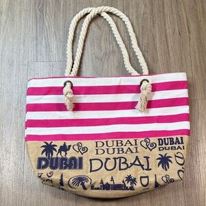 Dubai Tote Bag With Potatoes Sack Bag Fabric Texture & Pink & White Striped